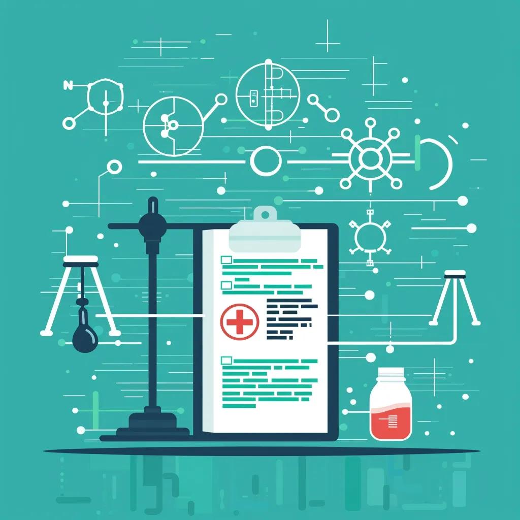 Regulatory document with healthcare symbols representing key regulatory bodies in clinical trials